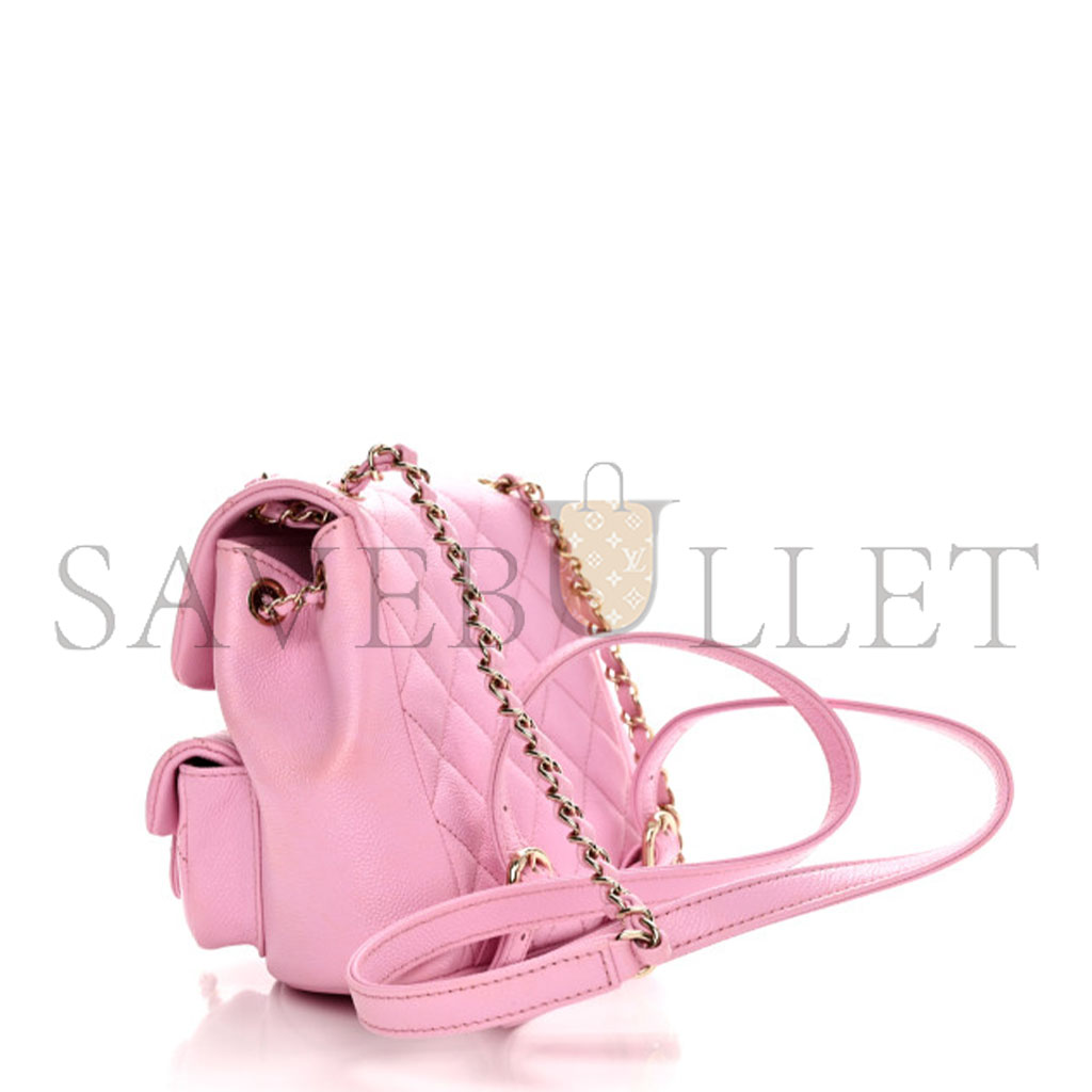 Ch*el small quilted caviar duma pockets drawstring backpack as3787 (17.5*16.5*10cm)